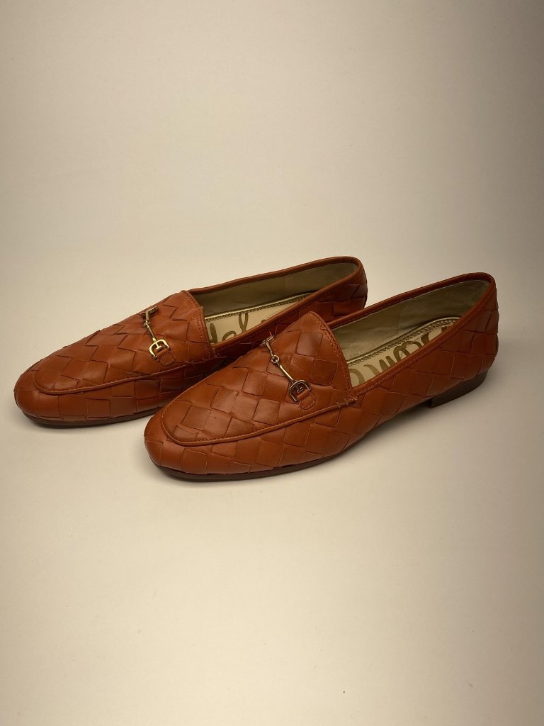 Sam Edelman Loraine Womens Sz 11 Orange Woven Leather Loafers Bit Moccasin Flats